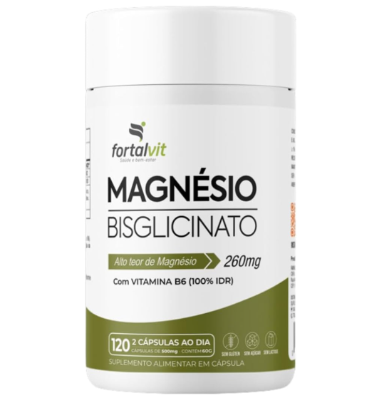 Destaque em Alta: Magnésio Bisglicinato Longa Duração: 2 Meses de Uso, 260mg Magnésio + Vitamina B6, 120 Cápsulas, Fortalvit